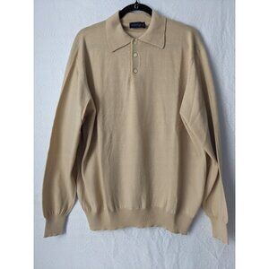 Mario Caldi Mens Italy 100% Merino Wool Collared Polo Sweater Size XL 54 Beige